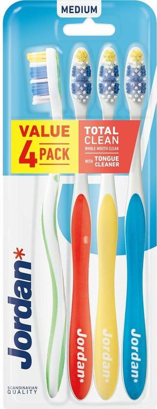 Jordan Tandenborstel Total Clean Medium Set Van 4 Stuks Voordeelverpakking