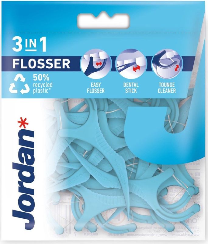 Jordan - 3-in-1 Flosser - 50 Stuks - Gewaxte Floss - Tongschraper
