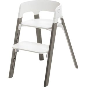 Stokke Steps Chair - Verstelbare, meegroei kinderstoel geschikt voor pasgeborenen, baby's en peuters - Hout: massief beukenhout - Kleur zitting: White Seat/Hazy Grey Legs