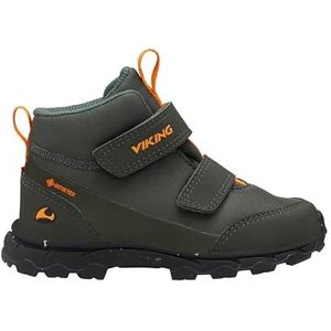 Viking Ask Mid F GTX Walking Shoe, Jongensschoenen, Hontinggroen/oranje, 24 EU