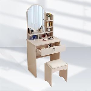 vanity desk Massief houten moderne minimalistische ladekast Kleine appartementslaapkamer met make-upspiegel met en kast met opbergdozen (Color : 2 Ivory/60cm+stools)