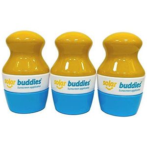 Triple Pack Of Solar Buddies Refillable Roll On Sponge Applicator For Kids, Adults, Families, Travel Size Holds 100ml for Sunscreen, Suncream and Lotions (Triple Blue Set)
