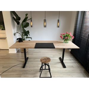 ZitStaBureau24 Professional Oaky - Zit-sta bureau - Zwart onderstel - Blank eikenhout - Elektrisch verstelbaar 210cm breed