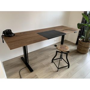 ZitStaBureau24 Professional Dark - Zit-sta bureau - Zwart onderstel - Donker eikenhout - Elektrisch verstelbaar 180cm breed