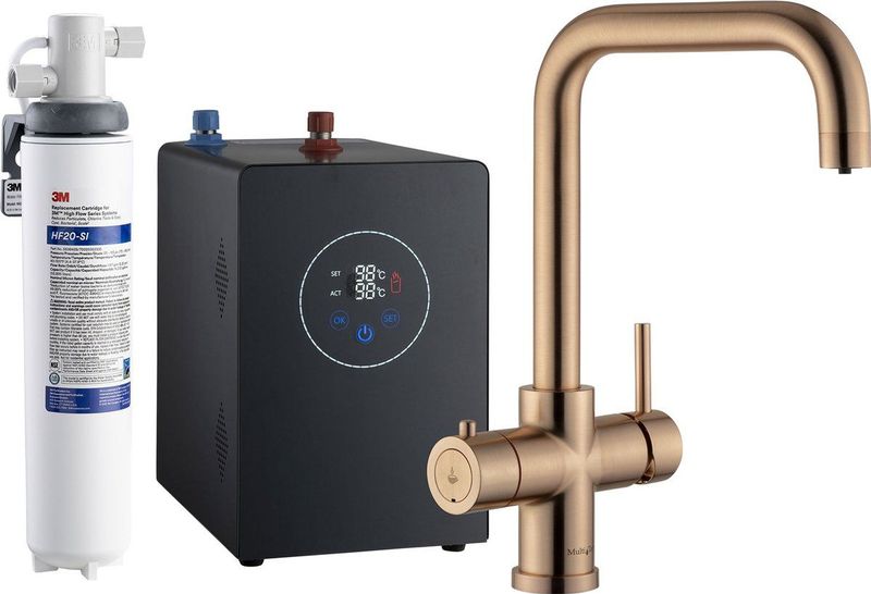 3in1 Multi -Tap Filtrete kokend water kraan & 3M waterfilter - L-uitloop- Copper Gold