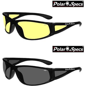 Combinatievoordeel Polar Specs® Polariserende Nachtbril + Polariserende Zonnebril Full Wrap PS9027 – Shiny Black – Polarized – Medium – Unisex