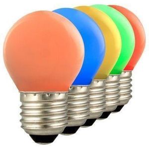 Lighto | 5x LED Kogellamp Plastic | Grote fitting E27 | 1W Rood/Geel/Oranje/Groen/Blauw