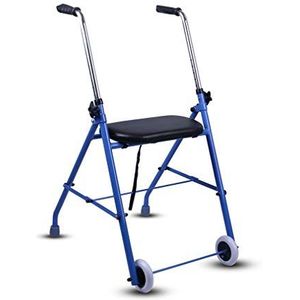 Lichtgewicht opvouwbare bariatrische rollator met 2 wielen, rollende rollator met gewatteerde zitting, lopen Zimmerframe - in hoogte verstelbaar - mobiliteitshulpkruk voor ouderen met een ha