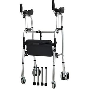 Lichtgewicht rollator met stoel voor lange personen, staande rollator met armsteunkussen en wielen, senioren opvouwbare aluminium rollator rollator, belasting 100 kg/220 lbs (maat: 4 wielen)