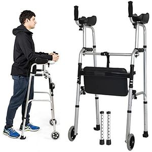 Lichtgewicht staande looprekken voor senioren met zit- en onderarmsteun, opklapbaar hulplooprek voor revalidatie van aluminium, in hoogte verstelbare loophulp