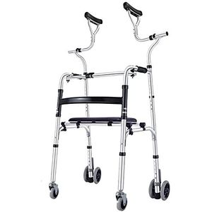 Lichtgewicht staande rollators voor senioren met zit- en okselsteun, opvouwbare aluminium loophulp voor lange mensen/volwassenen, verstelbare hoogte (maat: 4 wielen)