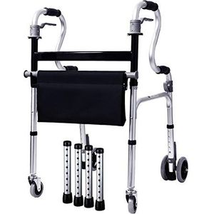 Lichtgewicht rollende rollator, met stoel en wielen, opvouwbare in hoogte verstelbare opstaphulp, staande rollator voor senioren, voor buiten, binnen op alle terreinen (maat: 4 wielen)