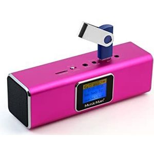 MusicMan MA-audiostation/stereoluidspreker met ingebouwde batterij en lcd-display (MP3-speler, radio, micro-SD-kaartsleuf, USB-poort) roze