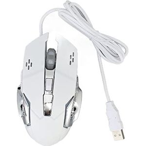 Bedrade Gamingmuis, RGB-gamingmuis met 4 Niveaus DPI Instelbaar 6 Knoppen Ergonomische Computer USB-muis voor Pc, Laptop, Computer (Witte hoorbare muis)