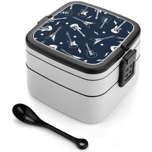 Crazy Elektrische Gitaar Bento Lunch Box Dubbellaags All-in-One Stapelbare Lunch Container Inclusief Lepel met Handvat