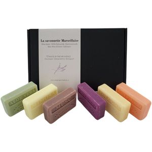 6x 125 gr. Savon de Marseille zeep set Aloe vera, Mimosa, Musc, Patchouli, Cologne, sinaasappelbloesem - valentijn cadeautje voor haar - valentijn