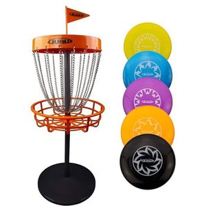 Guru Disc Golf Mini Basket Set, Mini Discgolfmand, 5 Mini Discs, Indoor & Outdoor Frisbee Golf