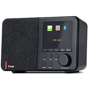 PINELL Supersound 001, DAB+ & FM tuner, Bluetooth 5.0, hoofdtelefoonaansluiting, 3 W RMS, wekker met slaap- en sluimerfunctie, equalizer, zendergeheugen, netwerk en batterijbediening, zwart