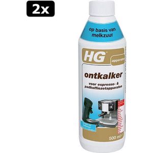 2x HG Ontkalker Espresso- & Koffiepadmachines Melkzuur 0,5L