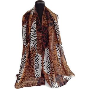 Luipaard zebra viscose dames sjaal in zwart licht bruin donker bruin creme wit - 90 x 180 cm