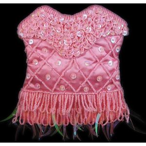 Roze Schouder Tasje Pailletten, Roze Tas, String van Kraaltjes 140 cm, Chique Tasje, Handgemaakt Indonesië 15 x 13 cm