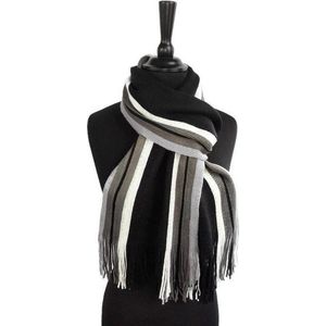 Heren sjaal - acryl - gestreept - zwart - grijs - wit - 23 x 180 cm