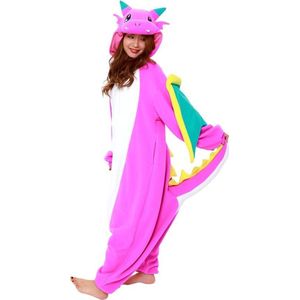 Vliegende Draak Onesie Pak Kostuum Outfit Huispak Jumpsuit Verkleedpak - Roze Premium Verkleedkleding - Halloween & Carnaval - SAZAC - Kinderen & Volwassenen - Onesize (155-177 cm)