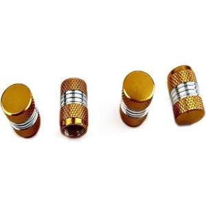 4 Oranje / Goudkleurige aluminium ventieldopjes met ingeslepen zilverkleurige ring - NBH®