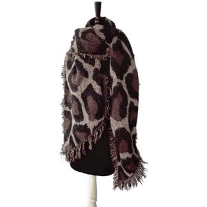 Warme winter luipaard panter leopard print dames sjaal bruin beige zwart wollig acryl circa 66 x 195 cm