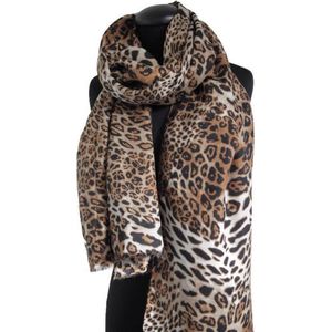 Dames sjaal viscose luipaard print bruin tinten - 85 x 180 cm