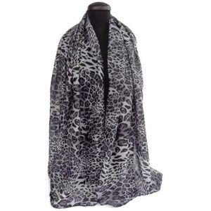 Zwart grijze luipaardprint viscose dames sjaal - 85 x 180 cm