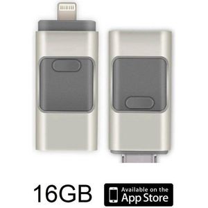 DrPhone Flashdrive 16 GB USB Stick 3 in 1 Flashdrive - OTG USB 3.0 + Micro USB + lightning iPhone - Android - Tablet Opslag - Zilver