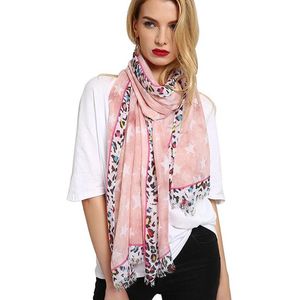 Luipaard print dames sjaal roze - katoen viscose - 80 x 180 cm
