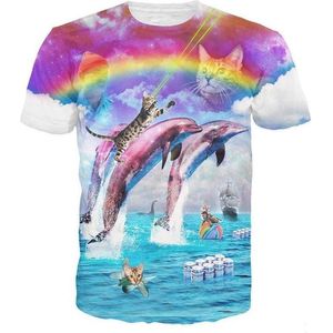 Dolfijn Kattenshirt Festivalshirt - Maat: S - Crew neck - Feestkleding - Festival Outfit - Fout Feest - T-shirt voor festivals - Rave party kleding - Rave outfit - Dolfijn shirt