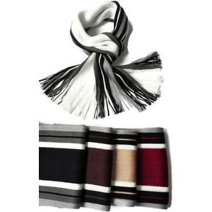 Heren sjaal - acryl - gestreept - crème wit - zwart - grijs - 23 x 180 cm