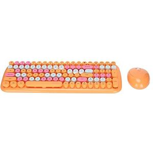 Draadloos Toetsenbord en Muis Combo, 2.4G Draadloos 100 Toetsen Toetsenbord, 4-knops Muis, Retro Ronde Keycap, met USB-ontvanger, voor Laptop/Windows/PC(Oranje)