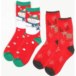 2 paar Kerstsokken sok kerstmis winter sokken Sneeuwpop en  rendier kerst