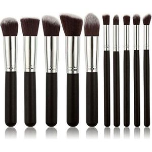 Kabuki Make-up Kwastenset - 10 delig - Zwart Zilver - Oogschaduw Poeder