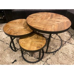 Salontafel set van 3 visgraat | Mangohout