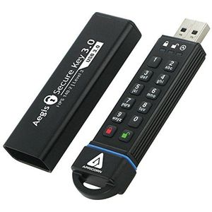 Apricorn Aegis Secure Key 3.0 120 GB USB 3.0 zwart USB Flash Drive USB-stick (USB 3.0 (3.1 Gen 1), type, deksel, zwart, 256-bit AES, FIPS 140 – 2, stofbestendig, waterdicht)
