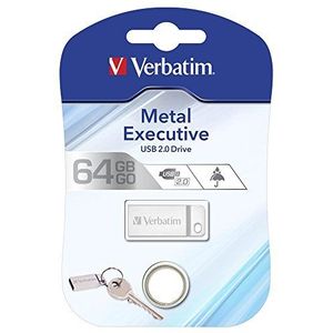 Verbatim Executive USB-stick, metaal, 64 GB, USB 2.0, USB-geheugenstick, voor laptop, ultrabook tv, autoradio, Stick USB 2.0, USB-stick met sleutelring, zilverkleurig