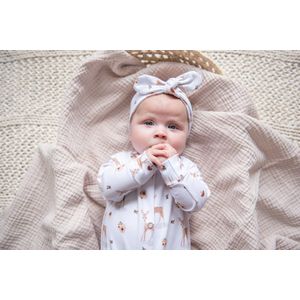 Haarband Dear - Wit/Oranjebruin - 0-6 maanden - Baby - Little Adventure - Hertje - Knoophaarband - GOTS keurmerk - Duurzaam katoen - Dutch made - Handgemaakt