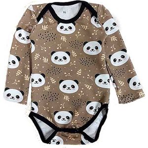 Romper lange mouw Panda - Bruin/Wit/Zwart - Maat 68 - Hot Pink - Gevoerd