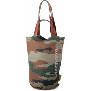 Mycha Ibiza – tas – Comte Coordinates 6001 – handtas met rits – Canvas Tas – Lederen hengels – Army print – Clutch