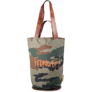 Mycha Ibiza – tas – Comte Fernweh 6003 – handtas met rits – Canvas Tas – Lederen hengels – Army print – Clutch