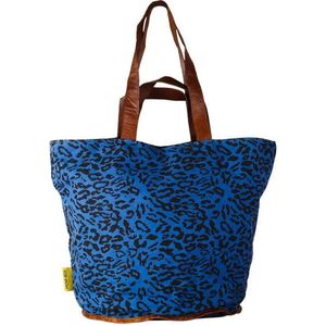 Mycha Ibiza – leopard tas - shopper - Strandtas - tas met rits - donkerblauw – Ibiza – 100% katoen