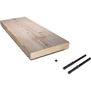 Steigerhout plank + Blinde Plankdragers | 95cm | Steigerplank (2x geschuurd) | Steigerhouten Wandplank | Steigerplanken | Landelijk | Industrieel | Loft | Hout | Plankdrager