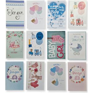 12 Cards & Crafts Luxe Geboortekaartjes - Geboorte wenskaarten Zoon / Dochter - 12x17cm - Gevouwen kaarten met enveloppen