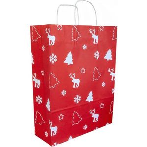 5 Kerst Cadeau tasjes - Papier - Rood Wit - Kerstboom - 18x8x24cm (A5) - Kadotasjes