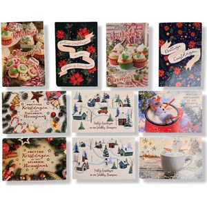 Cards & Crafts 50 Kerst- en Nieuwjaarskaarten met pen - 9,5x14cm - 10 x 5 dubbele kaarten met enveloppen - serie Vogels